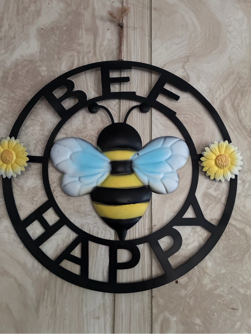 Bee Happy Wall Decor - Yellow & Black Bee with Blue Wings